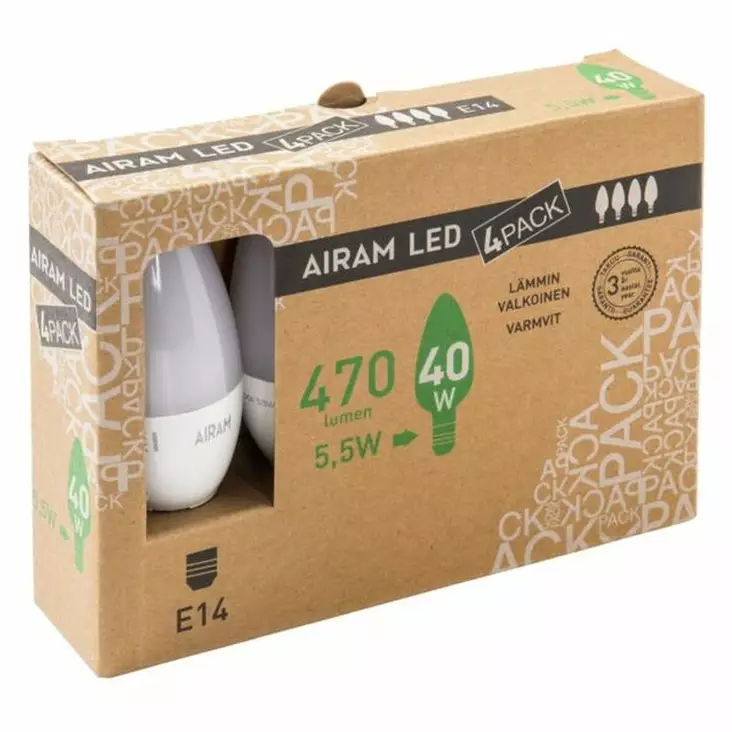 AIRAM LED 4PACK 5,5W KYNTTILÄ - Lamput ja polttimot - 6435200219534 - 1