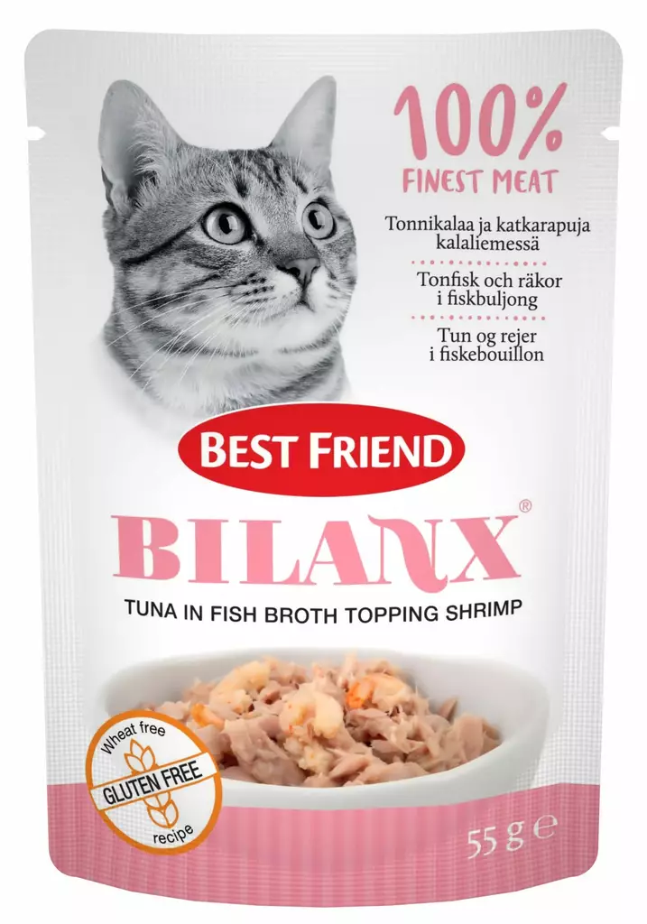 Best Friend Bilanx tonnikalaa ja katkarapuja kalaliemessä 55 g kissan märkäruoka - Kissan märkäruoka - 5700551211614 - 1