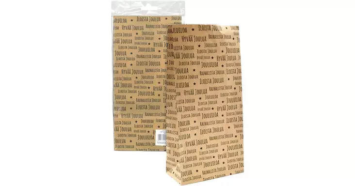 Lahjapussi Jouluteksti natur 5kpl/pkt - Paketointitarvikkeet - 6417715072064 - 1