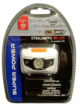 Otsalamppu 3W LED + 2 punaista LEDiä - Otsalamput - 6438159068734 - 1
