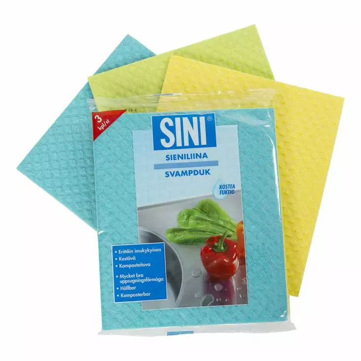 SIENILIINA KOSTEA 3KPL / PKT SINI - Siivousliinat ja -sienet - 6423800034794 - 1