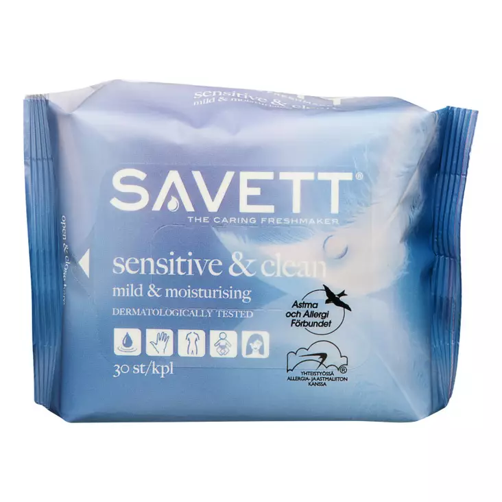 Savett 30kpl Sensitive&Clean kosteuspyyhe - Intiimikosteuspyyhkeet - 7310613046504 - 1