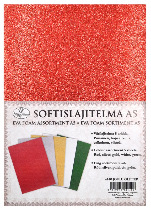 Softislajitelma A5 Joulu glitter 5ark - Joulukorttiaskartelu - 6417715041404 - 1