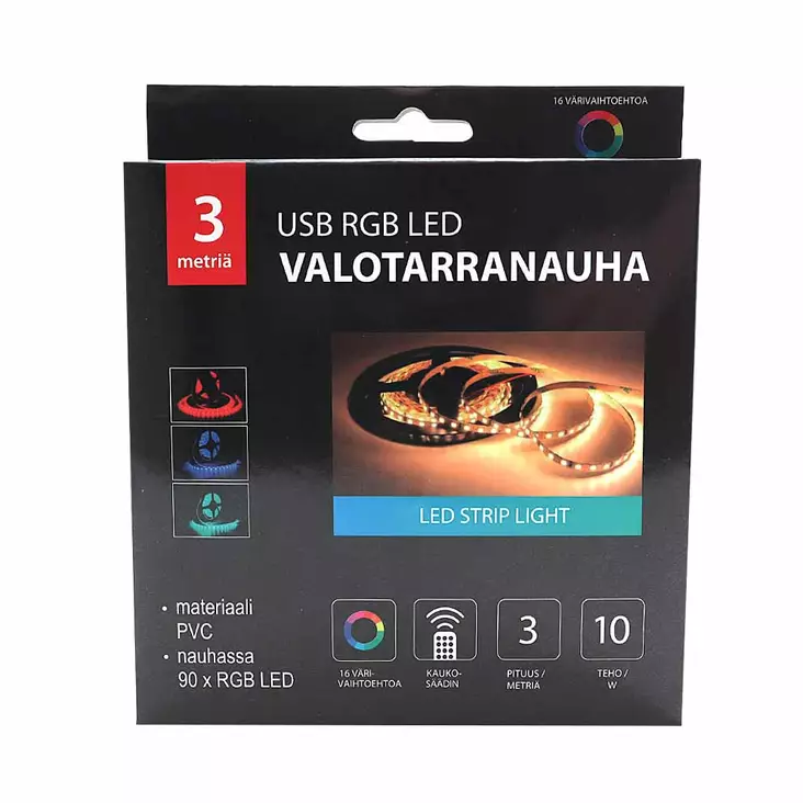 USB RGB 90 LED VALOTARRANAUHA 3m - Sisävalosarjat ja valonauhat - 6438159999984 - 1