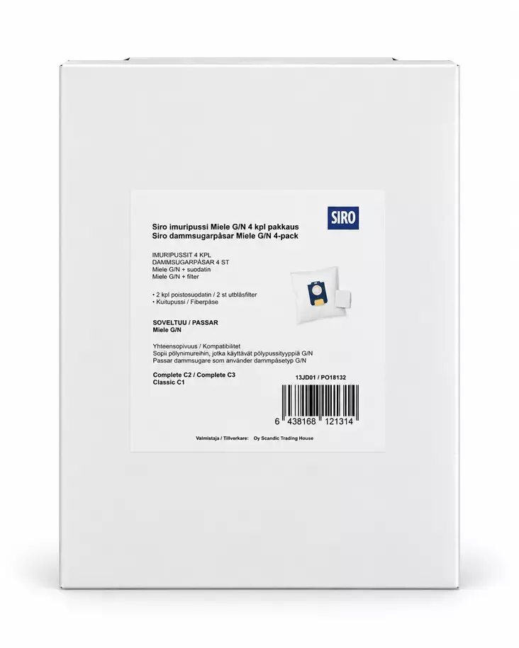 Siro imuripussi Miele G/N 4 kpl + 2 poistosuodatinta - Pölynimurit ja tarvikkeet - 6438168121314 - 1