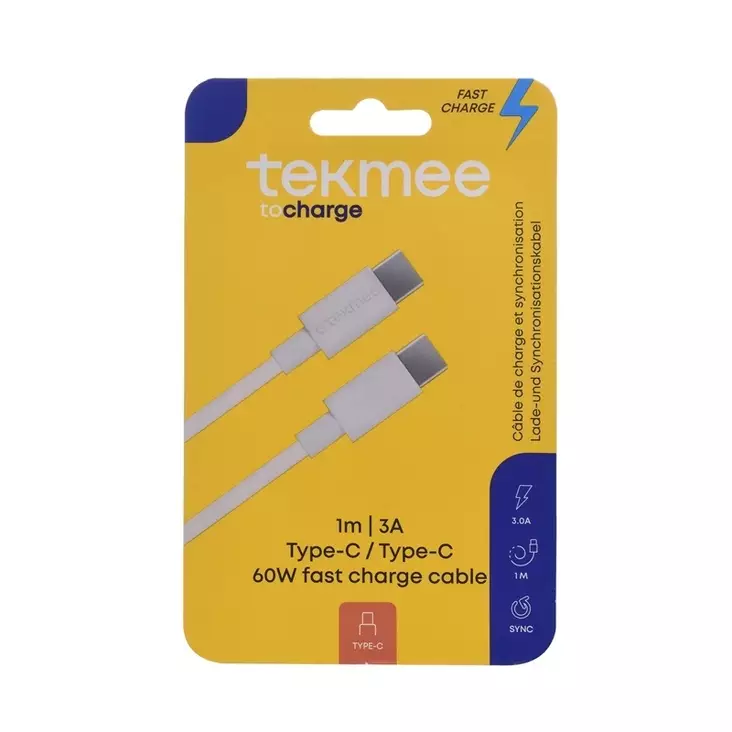 TEKMEE LATAUSJOHTO type-c/type-c 1m - Muut puhelintarvikkeet - 3661075228774 - 1