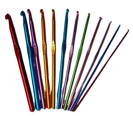 VIRKKUUKOUKUT 12 kpl/pkt ALUMIINI - Neulepuikot ja virkkuukoukut - 6438159386814 - 1