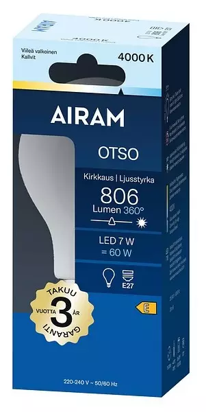 Airam LED Otso Vakiolamppu E27 7W 806lm 4000K - Lamput ja polttimot - 6435200318015 - 2