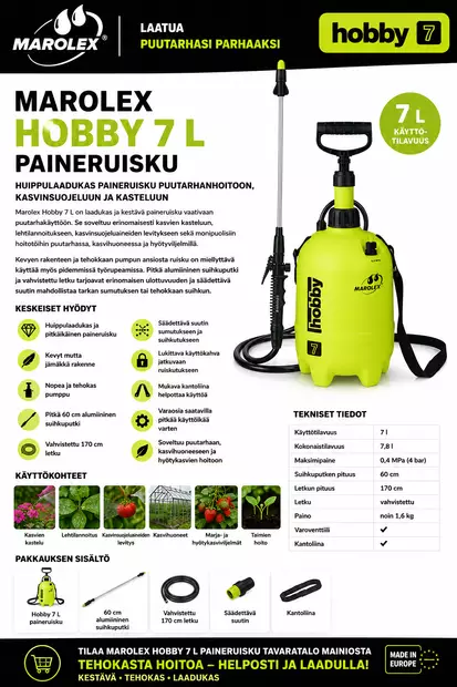 Paineruisku 7 L Hobby - Kastelukannut ja muut kastelutarvikkeet - 5904235008525 - 2