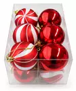 Joulukuusenpallot 6 cm 12 kpl – punainen / punavalkoinen - Joulukuusen koristeet - 6438506024765 - 1