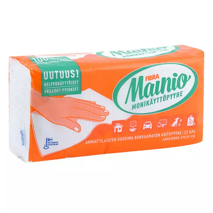 Fibra MAINIO Monikäyttöpyyhe, Biohajoava 39x39cm 22kpl - Siivousliinat ja -sienet - 6416584031615 - 1