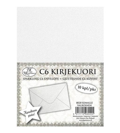 Kirjekuori C6 Kimalle valkoinen 10kpl - Joulukorttiaskartelu - 6417715080205 - 1
