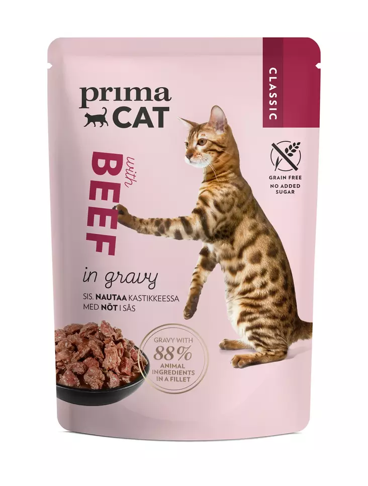 PrimaCat Classic nautaa kastikkeessa 85 g - Kissan märkäruoka - 6430069586575 - 1