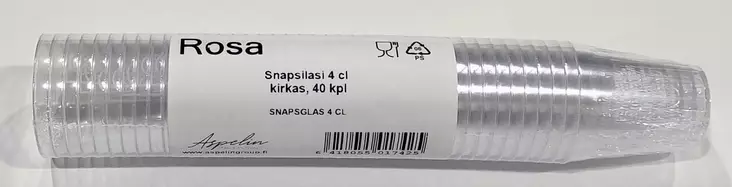 ROSA SNAPSILASI 4CL KIRKAS 40KPL/PKT - Kertakäyttöastiat ja -välineet - 6418055017425 - 1