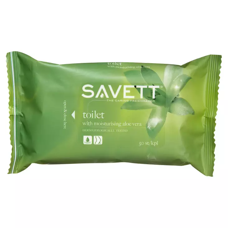 Savett 50kpl Toilet uudelleen suljettava kosteuspyyhe - Intiimikosteuspyyhkeet - 7310613610255 - 1