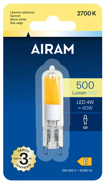 Airam kirkas G9 2700K 500lm lasikupu - Lamput ja polttimot - 6435200300485 - 1