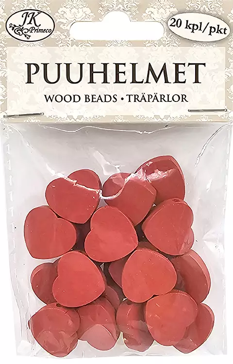 Puuhelmet 2cm Sydän punainen 20kpl - Joulukorttiaskartelu - 6417715039685 - 1