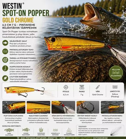 WESTIN SPOT-ON POPPER 6,5CM 7G GC - Vieheet ja uistimet - 5707549514146 - 2