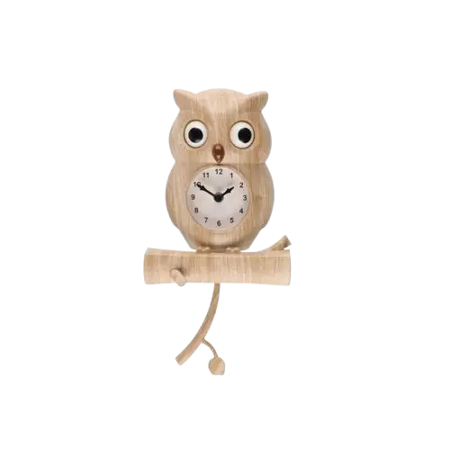 4Living Seinäkello Owly puukuvio - Seinä- ja pöytäkellot - 6410416487526 - 1