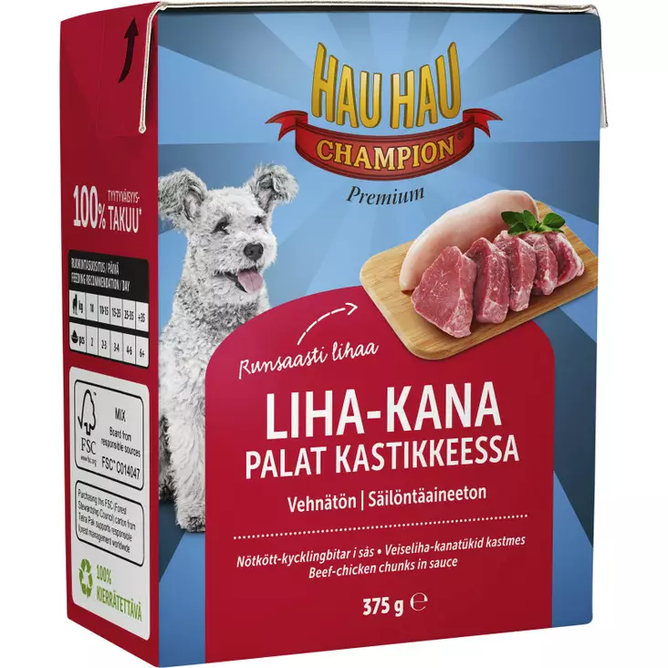 HHC Liha-kanapalat kastikkeessa 375 g, tetra - Koiran märkäruoat - 6430062465846 - 1