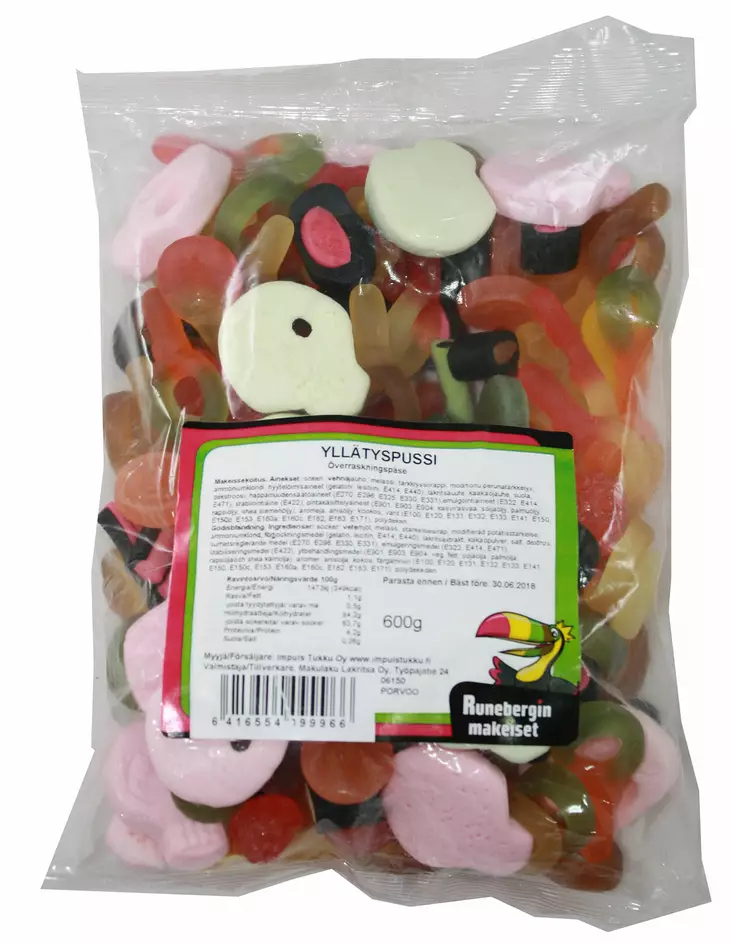 RUNEBERG YLLÄTYSPUSSI 600G - Makeispussit, -patukat ja tikkarit - 6416554099966 - 1