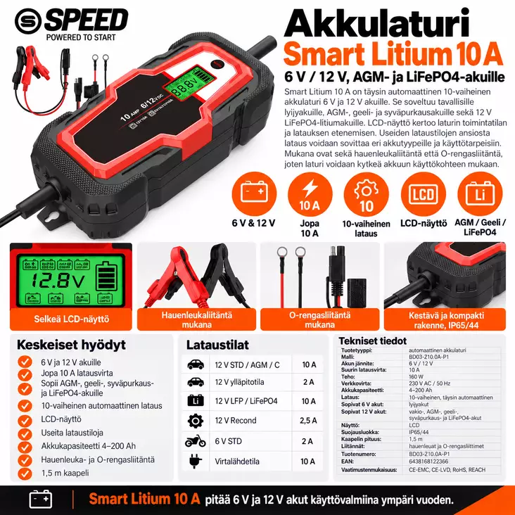 Akkulaturi Smart Litium 10A - Auton akkulaturit - 6438168122366 - 1