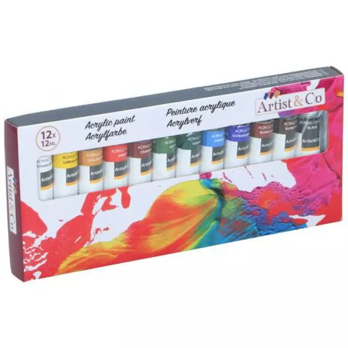 Akryylimaali 12 kpl12ml - Taiteilijatarvikkeet - 8711252185866 - 1