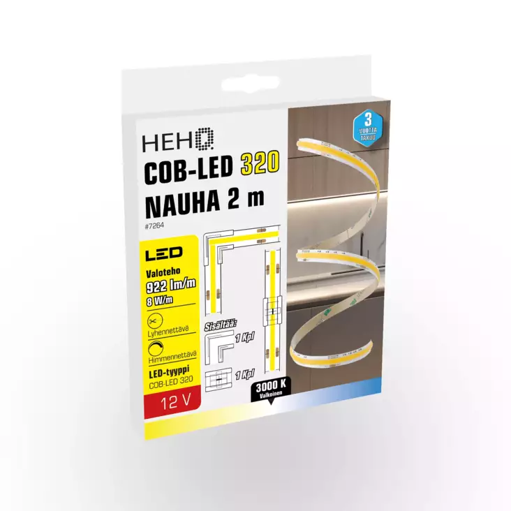 COB-LED 320 nauha 2 m 12V 3000K - Sisävalosarjat ja valonauhat - 6438152072646 - 1