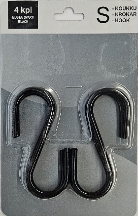 Esko S-koukku teräs musta 4kpl - Ripustuskoukut - 6438159918176 - 1