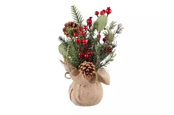 Jouluasetelma Juuttiruukussa 30 cm - Tekokukat ja -kasvit - 6410416393766 - 1