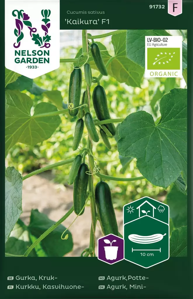 Kurkku, Kasvihuone-, Kaikura F1, Organic - Vihannesten ja hedelmien siemenet - 7312600853126 - 1
