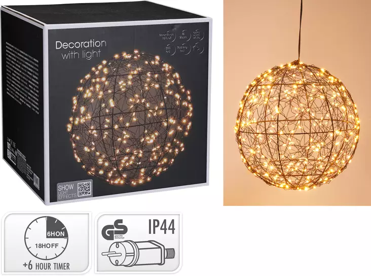 Led-Valopallo musta 25 cm - Valokoristeet - 8721037551786 - 1