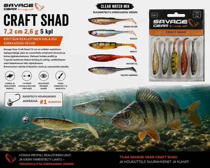SG Craft Shad 7,2cm Clear Water MIX - Jigit ja jigipäät - 5706301740946 - 1