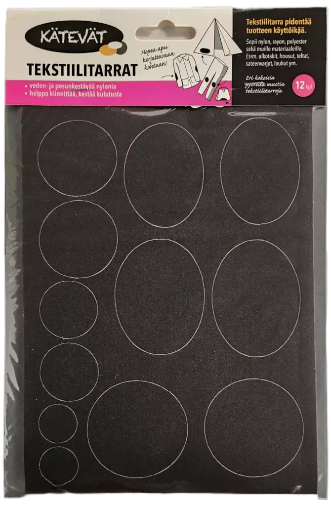 Tekstiilipaikka Musta 12 kpl/pkt - Ompelutarvikkeet - 6438159899246 - 1