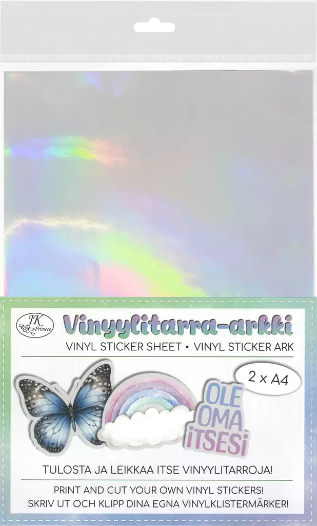 Vinyylitarra A4 hologrammi hopea 2ark - Tee-se-itse DIY - 6417715123926 - 1