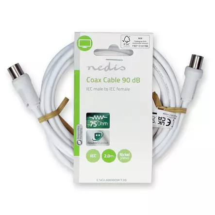 Nedis antennijohto 2 m, IEC uros–naaras, 90 dB - Kuvakaapelit - 5412810425747 - 2