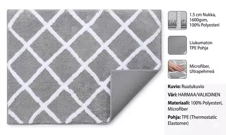 KYLPYHUONEMATTO 50 x 80 ruutukuvio - Kylpyhuonematot - 6438159369657 - 1