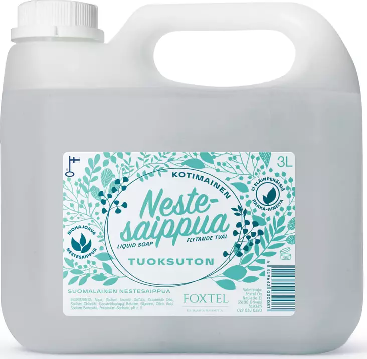 Kotimainen nestesaippua 3L tuoksuton - Käsisaippuat - 6419642030087 - 1