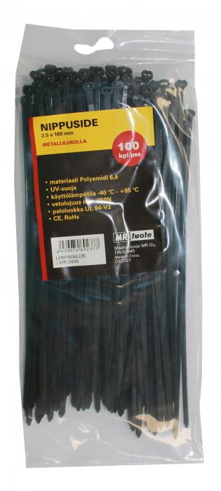 NIPPUSIDE 2,5X160mm metallilukko 100kpl - Nippusiteet ja kaapelikiinnikkeet - 6430074692377 - 1