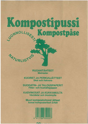 Paperinen kompostipussi 20kpl, kotimainen - Jätteiden lajittelu - 6417786350207 - 1