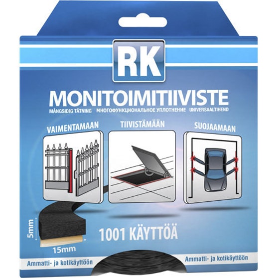 RK Monitoimitiiviste multiuse seal musta 5 x 15 mm 6.5 m - Ikkunatiivisteet ja ovitiivisteet - 6418091342307 - 1