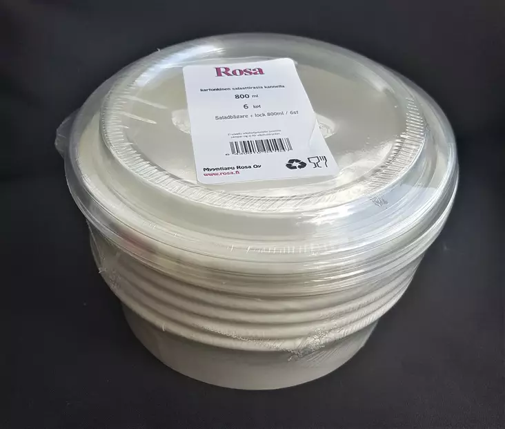 Rosa kartonkinen salaattirasia 800ml+kannet 6kpl - Kertakäyttöastiat ja -välineet - 6430010041047 - 1