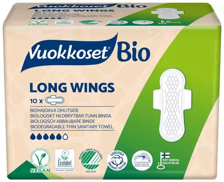 VUOKKOSET BIO10 LONG WINGS - Tamponit ja terveyssiteet - 6414100895857 - 1