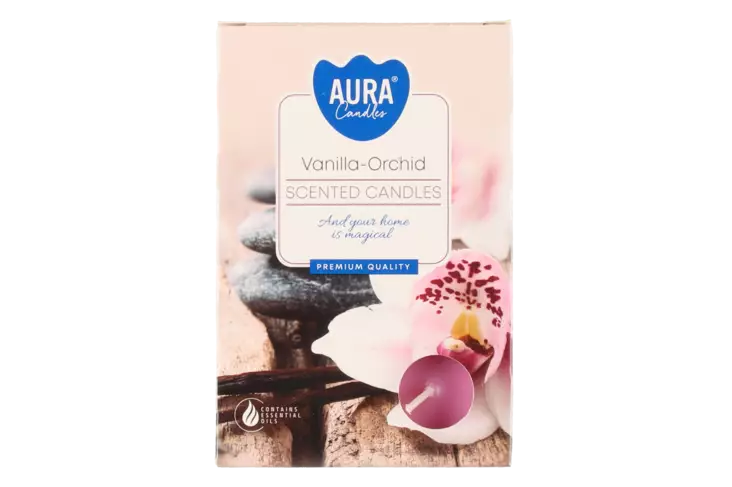 Aura Tuoksulämpökynttilä Orchid 6kpl - Pöytäkynttilät ja tuoksukynttilät - 5906927151847 - 1