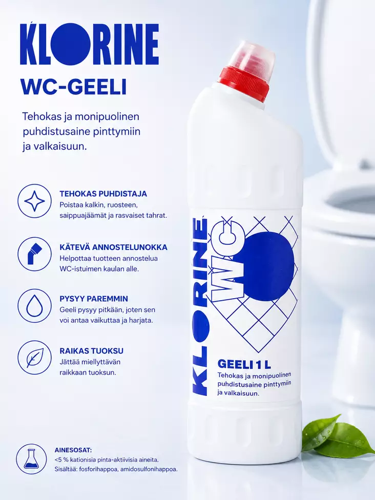 Klorine WC-Geeli 1 L - WC:n puhdistus ja putkenavaajat - 6419642801007 - 1