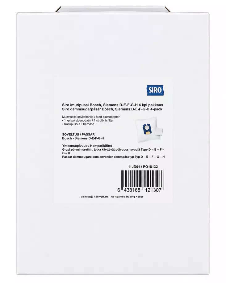 Siro imuripussi Bosch/Siemens D-E-F-G-H 4 kpl + suodatin - Pölynimurit ja tarvikkeet - 6438168121307 - 1