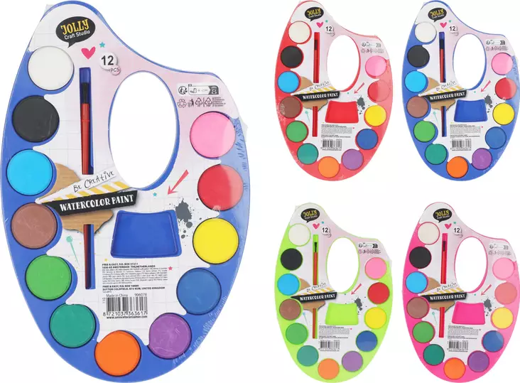 Vesivärit 12 väriä sekä sivellin - Taiteilijatarvikkeet - 8721037363617 - 1