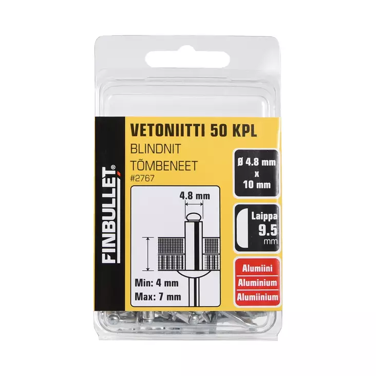 Vetoniitti alum 4.8 x 10 mm 50 kpl - Niittipihdit ja niitit - 6438152027677 - 3