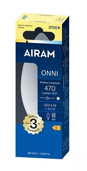 Airam LED Onni Kynttilälamppu E14 4W 470lm 2700K - Lamput ja polttimot - 6435200317858 - 2