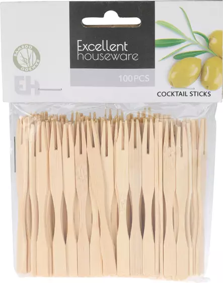 Coctail haarukka bambu 100 kpl/pkt - Kertakäyttöastiat ja -välineet - 8719987498138 - 1